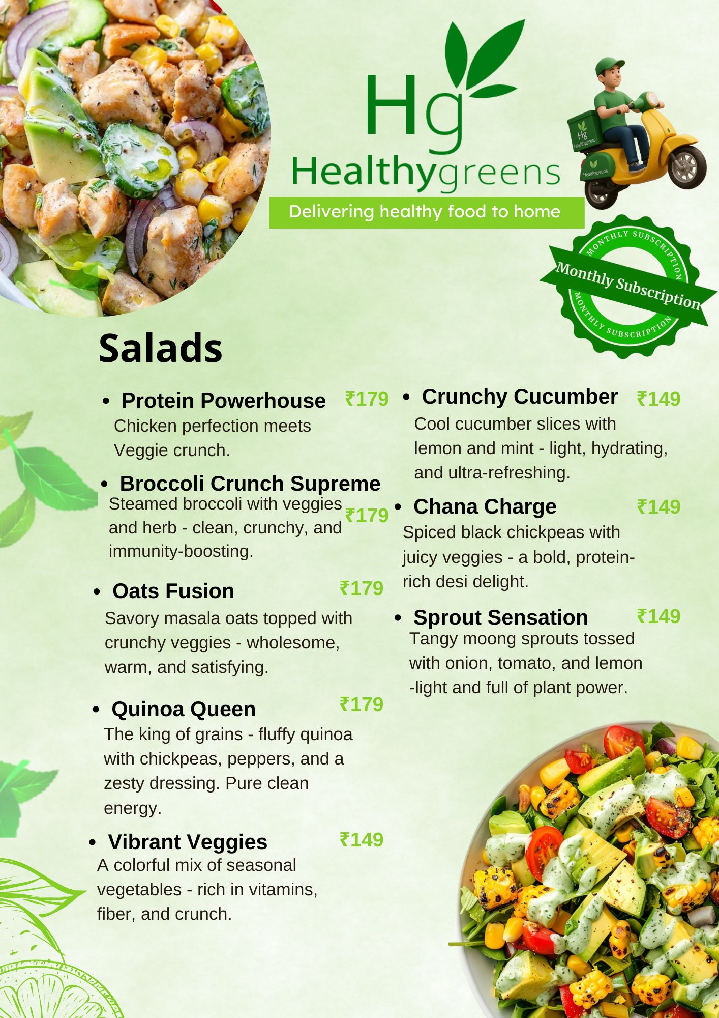 HealthyGreens Salads Menu